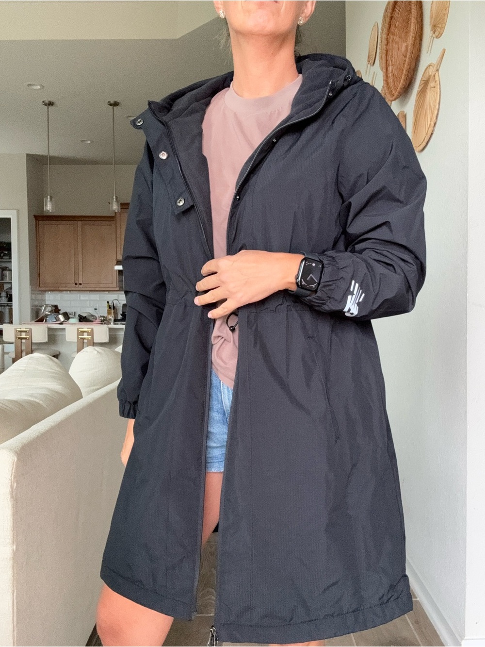 NWT New Balance Black Longline Hooded Rain Jacket or Parka Large